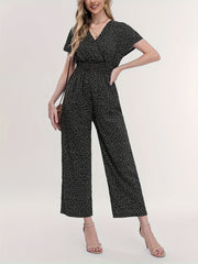 Polka Dot V Neck Jumpsuit Short Sleeve Casual Summer Women's Clothing