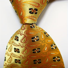 Floral Tie Men's Orange Red Necktie Set Jacquard Woven