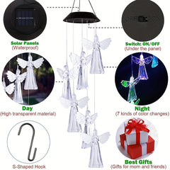 Solar Angel Wind Chime with LED Light for Home and Garden Decor