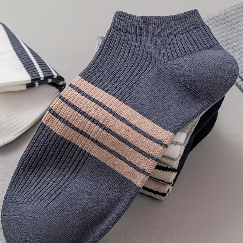 5 Pairs Kids Teenagers Three Stripes Athletic Cotton Boat Socks
