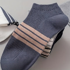 5 Pairs Kids Teenagers Three Stripes Athletic Cotton Boat Socks