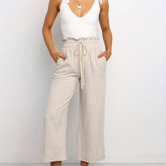 High Waist Cropped Pants Casual Drawstring Waist Pants