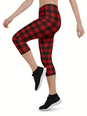 Plaid Print Slimming Yoga Sports Pants High Stretch Fitness Leggings