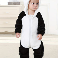 Panda Shape Baby Hooded Thermal Romper Zip Up Long Sleeve