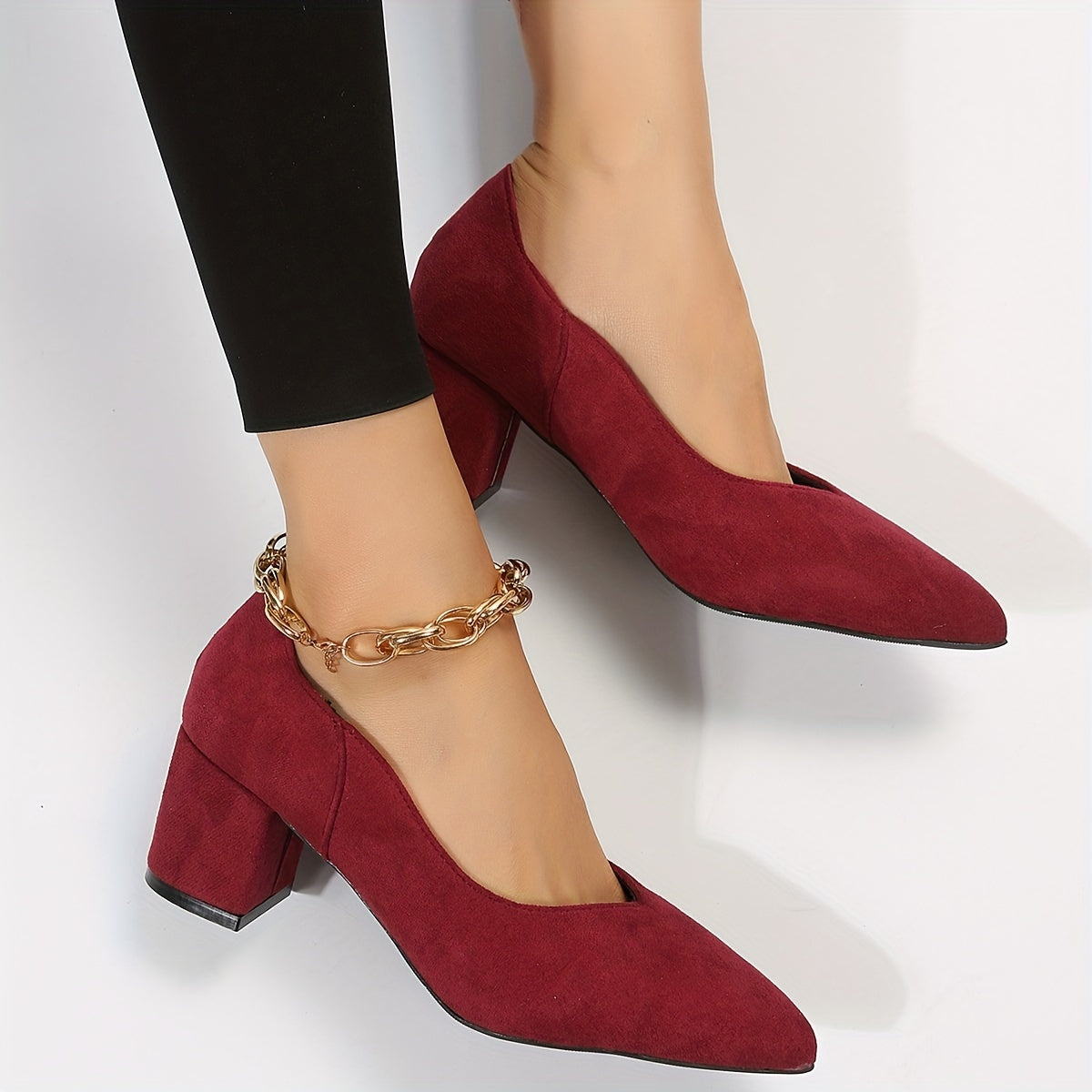 Women's Chunky Heels Point Toe Work Shoes Dress Pumps