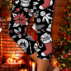 Christmas Cartoon Cropped Pants Stretch Leggings Activewear