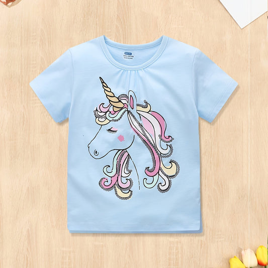 Girls Pony Print T Shirt Short Sleeve Top For Kids