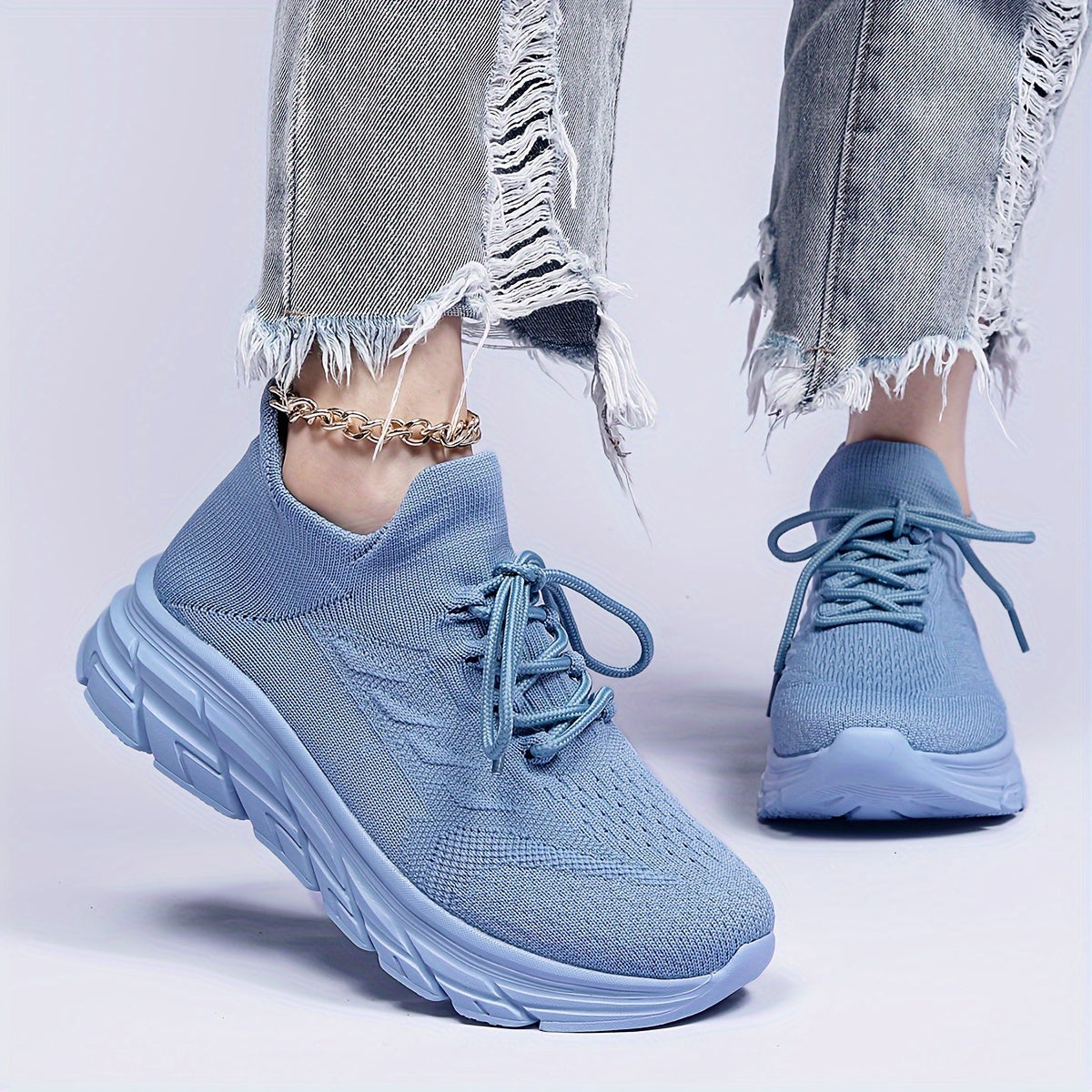 Knit Weaving Platform Sneakers Lightweight Running Shoes