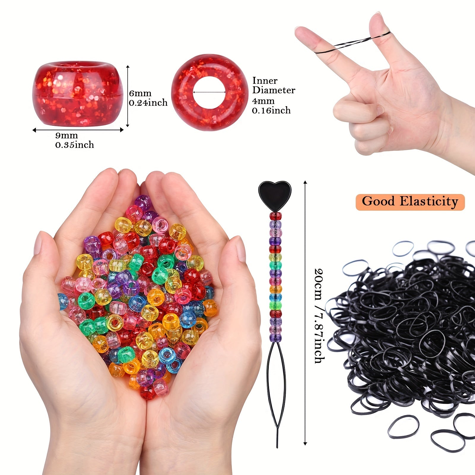 Hair Accessories Set with Ponytail Beads, Quick Beader, Mini Rubber Bands