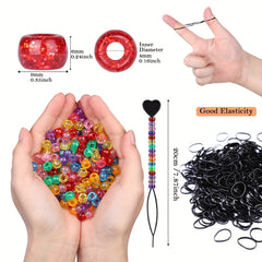Hair Accessories Set with Ponytail Beads, Quick Beader, Mini Rubber Bands