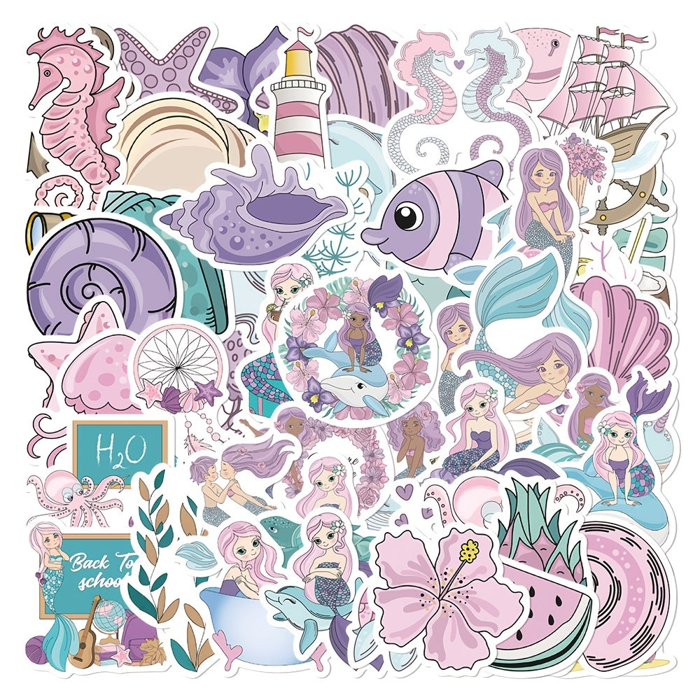 56pcs Pink Purple Mermaid DIY Stickers for Phone Laptop Helmet