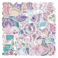 56pcs Pink Purple Mermaid DIY Stickers for Phone Laptop Helmet