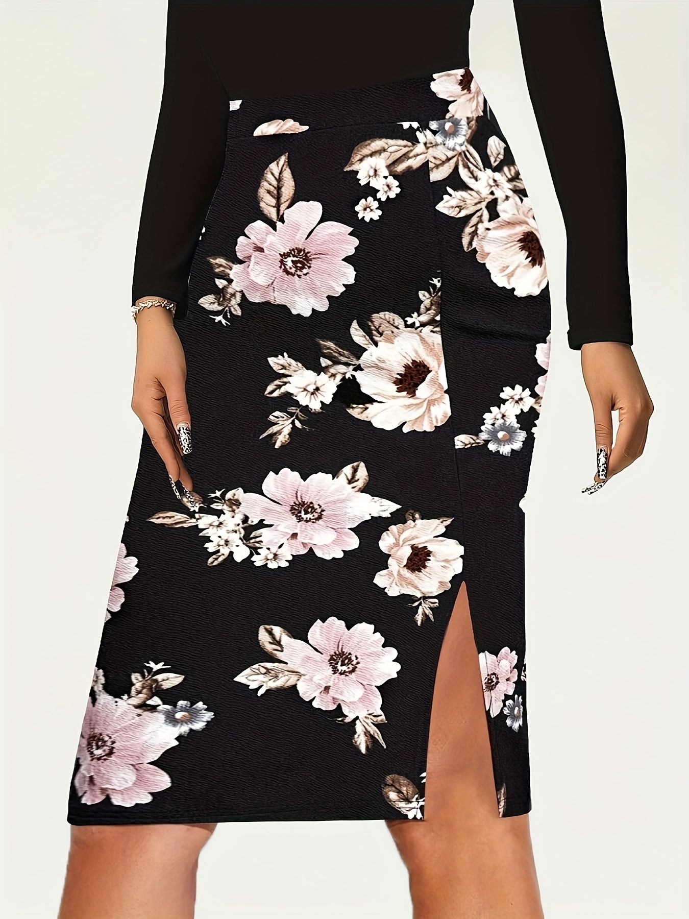 Floral Print High Waist Slit Skirt for Women