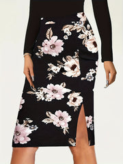 Floral Print High Waist Slit Skirt for Women