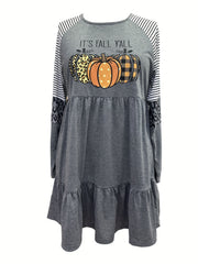 Colorblock Pumpkin Slogan Print Smock Mini Dress