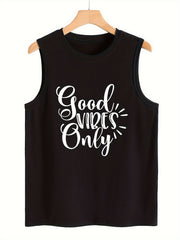 Letter Pattern Sports Vest Round Neck Sleeveless Top
