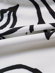 Abstract Figure Print Button Up Blouse