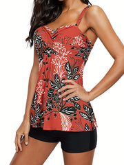 Floral Print Beachwear Red Flower Pattern Swimsuit Set