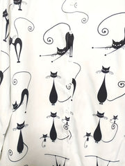 Cartoon Cat Print Button Up Long Sleeve Blouse