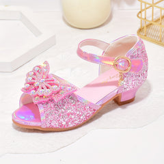 Butterfly Sequin High Heeled Sandals for Girls Lightweight Dress Shoes