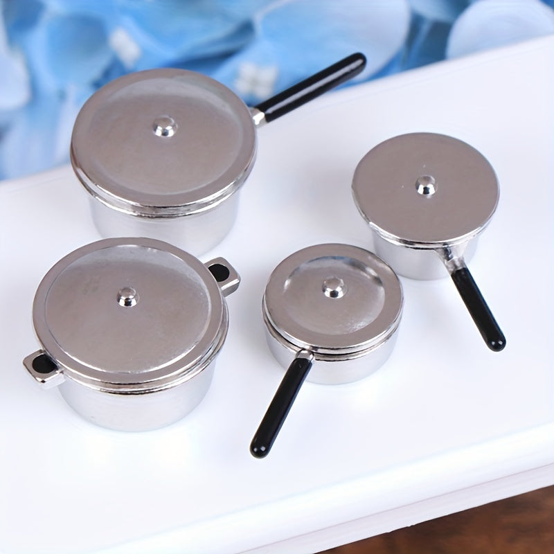 4Pcs 1:12 Dollhouse Metal Mini Pot Set