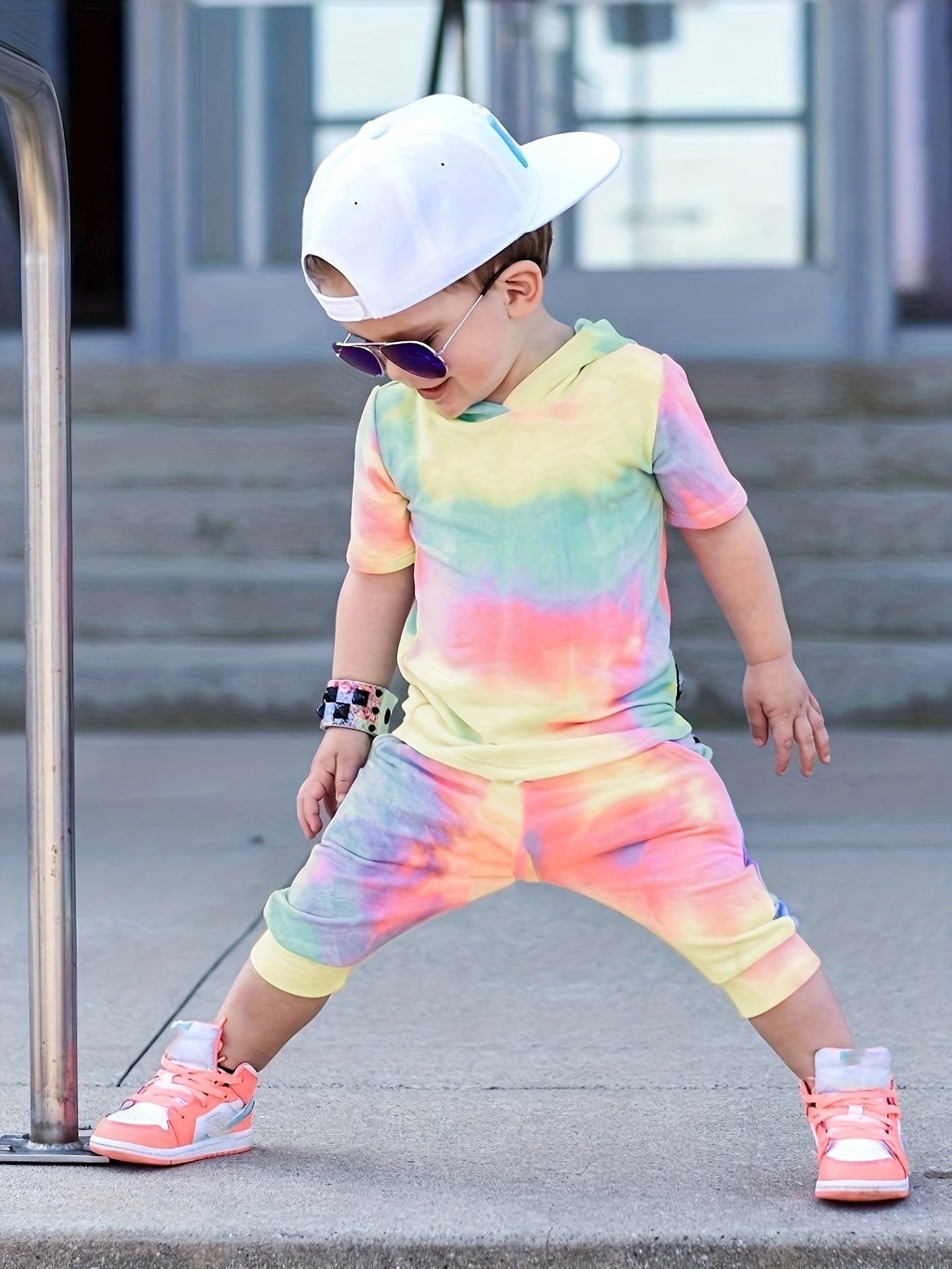 Boys Teen Tie Dye Hooded T-Shirt & Shorts Set for Summer