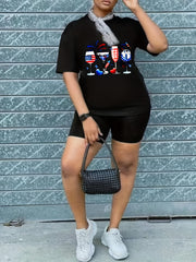 Independence Casual Outfits: Flag Pattern Tee & Biker Shorts