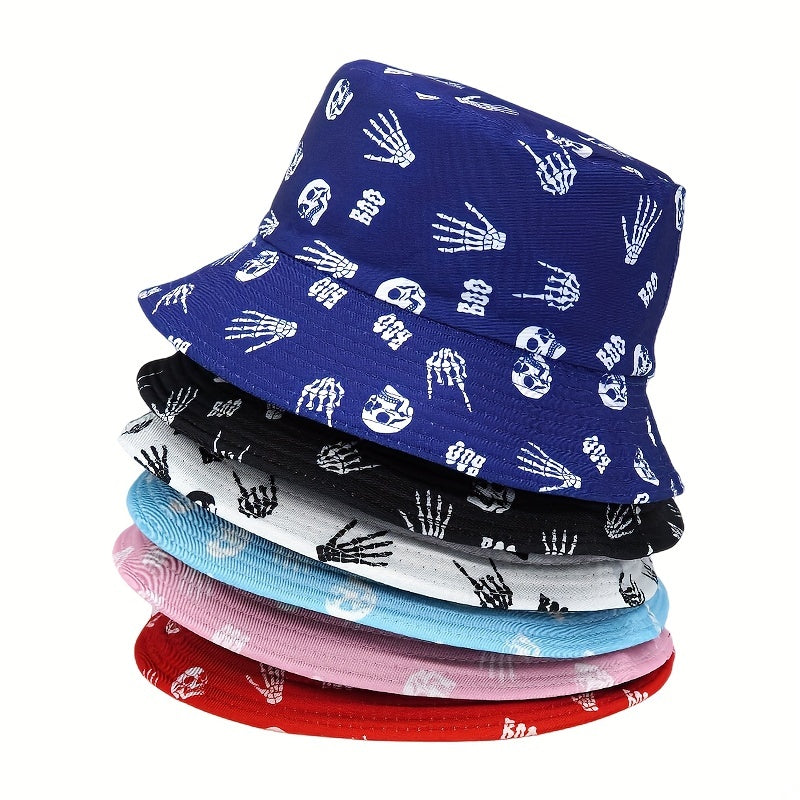Skull Pattern Bucket Hat Reversible Sun Fisherman Cap