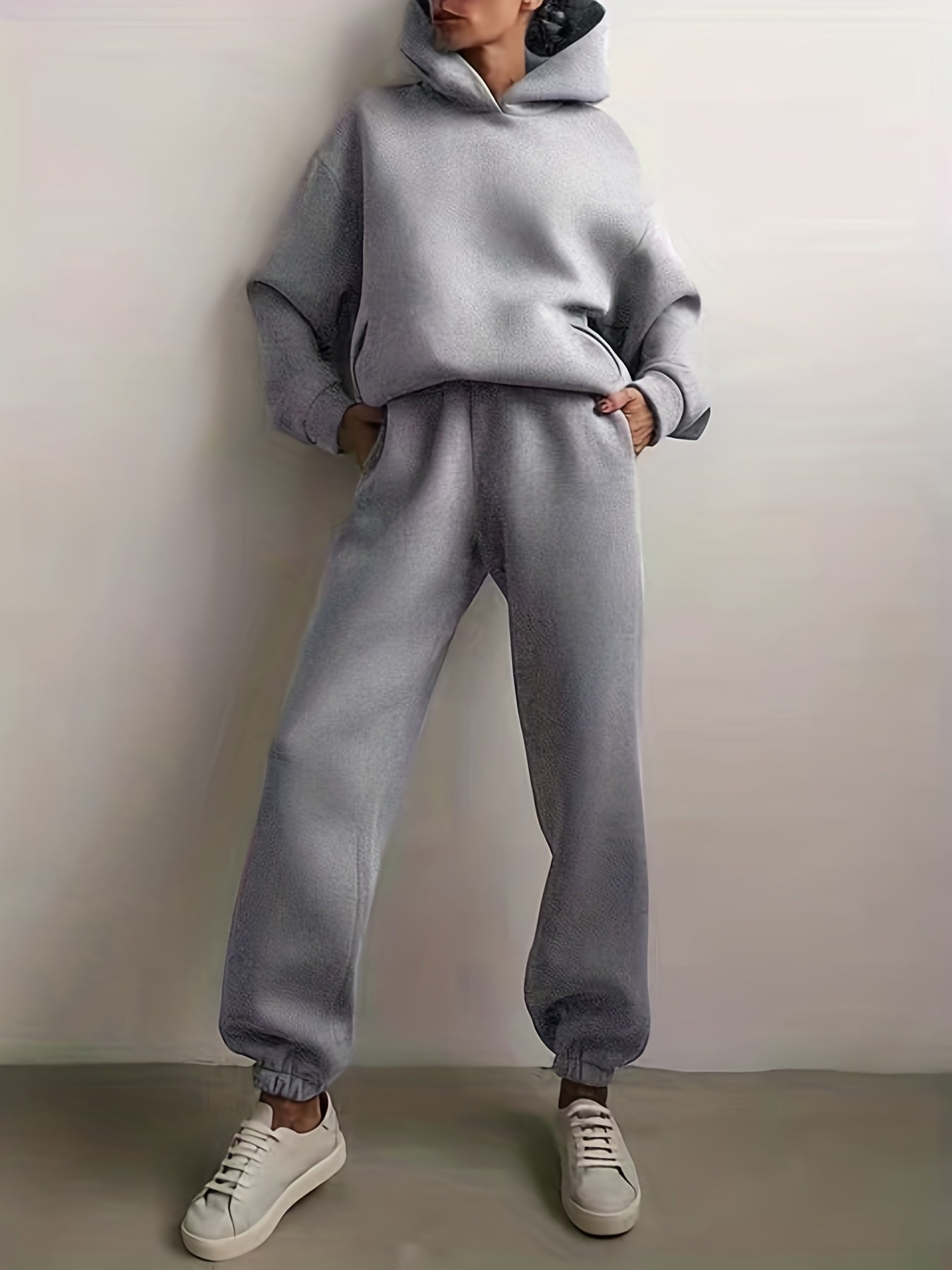 Casual Solid Two Piece Set Hoodie & Pants for Women