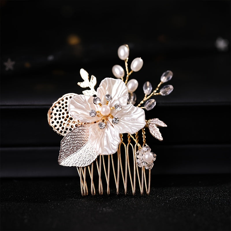 Flower Rhinestone Faux Pearl Hair Comb Hairpin Party Favor Decorations