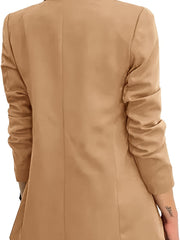 Solid Button Open Front Blazer Lapel Long Sleeve Blazer