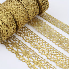 2 Yards Golden Lace Trim Crochet Lace Ribbon for Bridal Wedding D