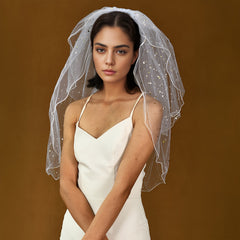 Double Layer Sequin Bridal Veil with Comb for Wedding M14