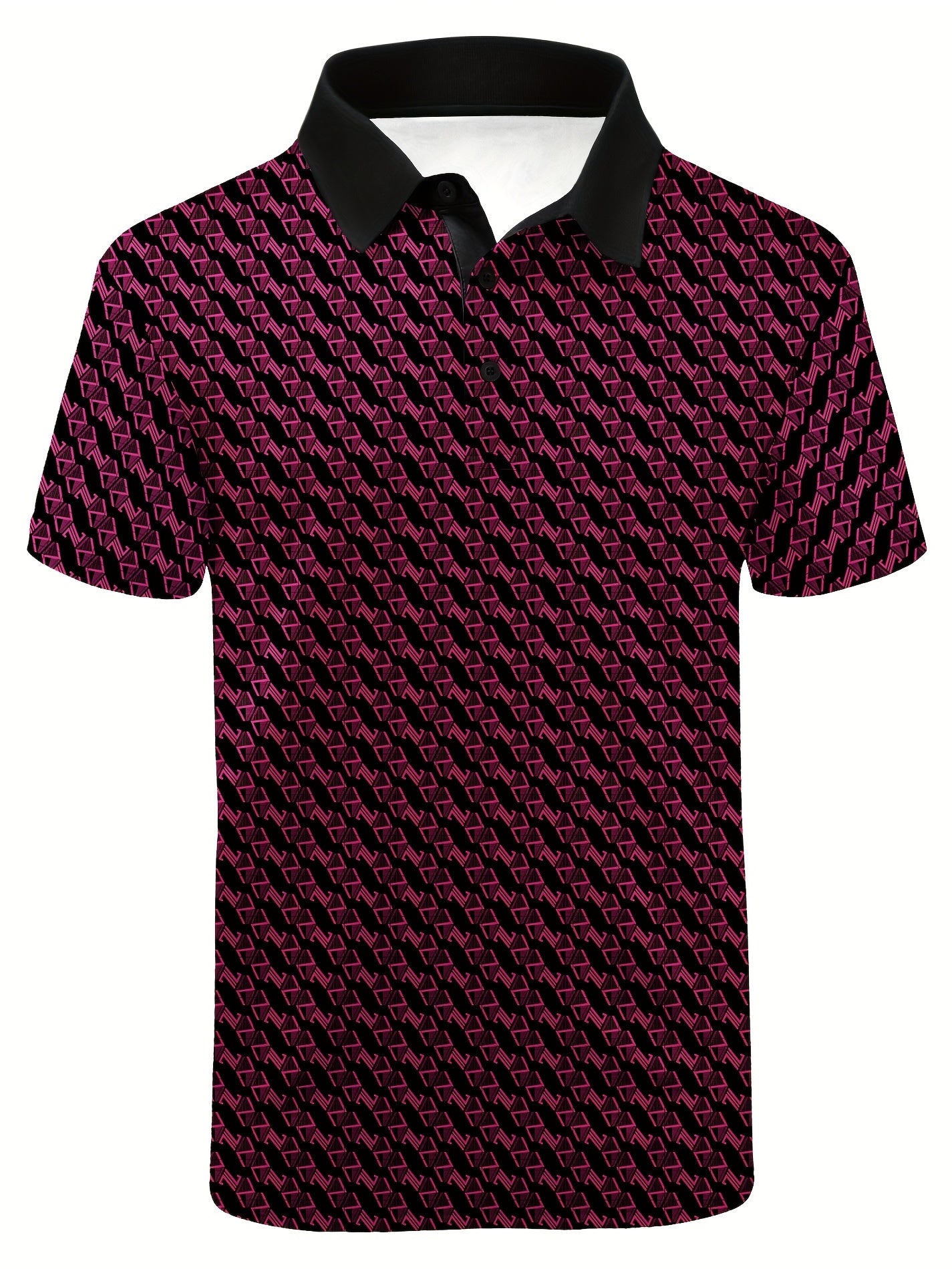 Men's Geo Polo Shirt Casual Stretch Lapel Button Up Short Sleeve Polo