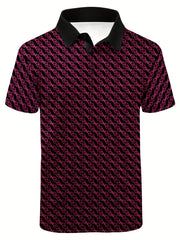 Men's Geo Polo Shirt Casual Stretch Lapel Button Up Short Sleeve Polo