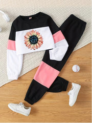 Girl's Letter M Pattern 2pcs Sweatshirt & Sweatpants Set