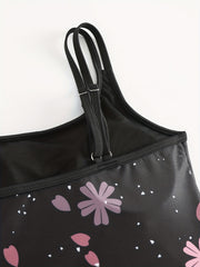 Floral Print Split Strap Knot Side Tankini Set Plus Size