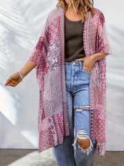 Boho Cover Up Women's Plus Scarf Print Bat Sleeve Open Front Cover Up