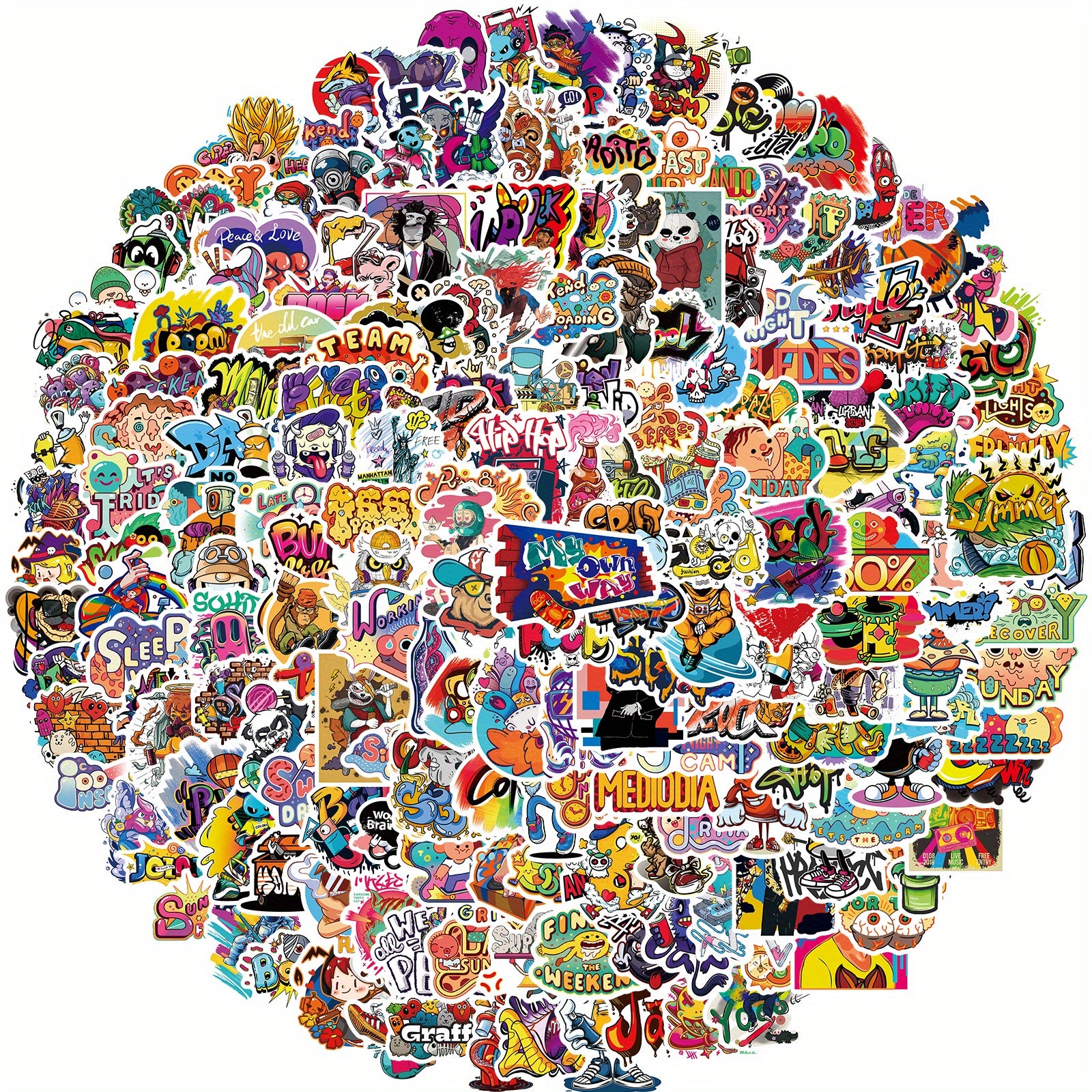 200pcs Graffiti Cartoon Vinyl Waterproof Stickers For Water Bottle Laptop Phone