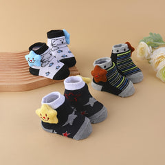 3 Pairs Baby Boys Cartoon Animal Floor Socks