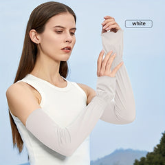 Beige Sunproof Ice Sleeves Outdoor Cycling Long Gloves UV Protection for Women