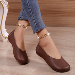 Women's Retro Flat Loafers Slip On Soft Sole Shoes Faux Leather Walking Flats