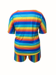 Rainbow Stripe Tee & Pocketed Shorts Set