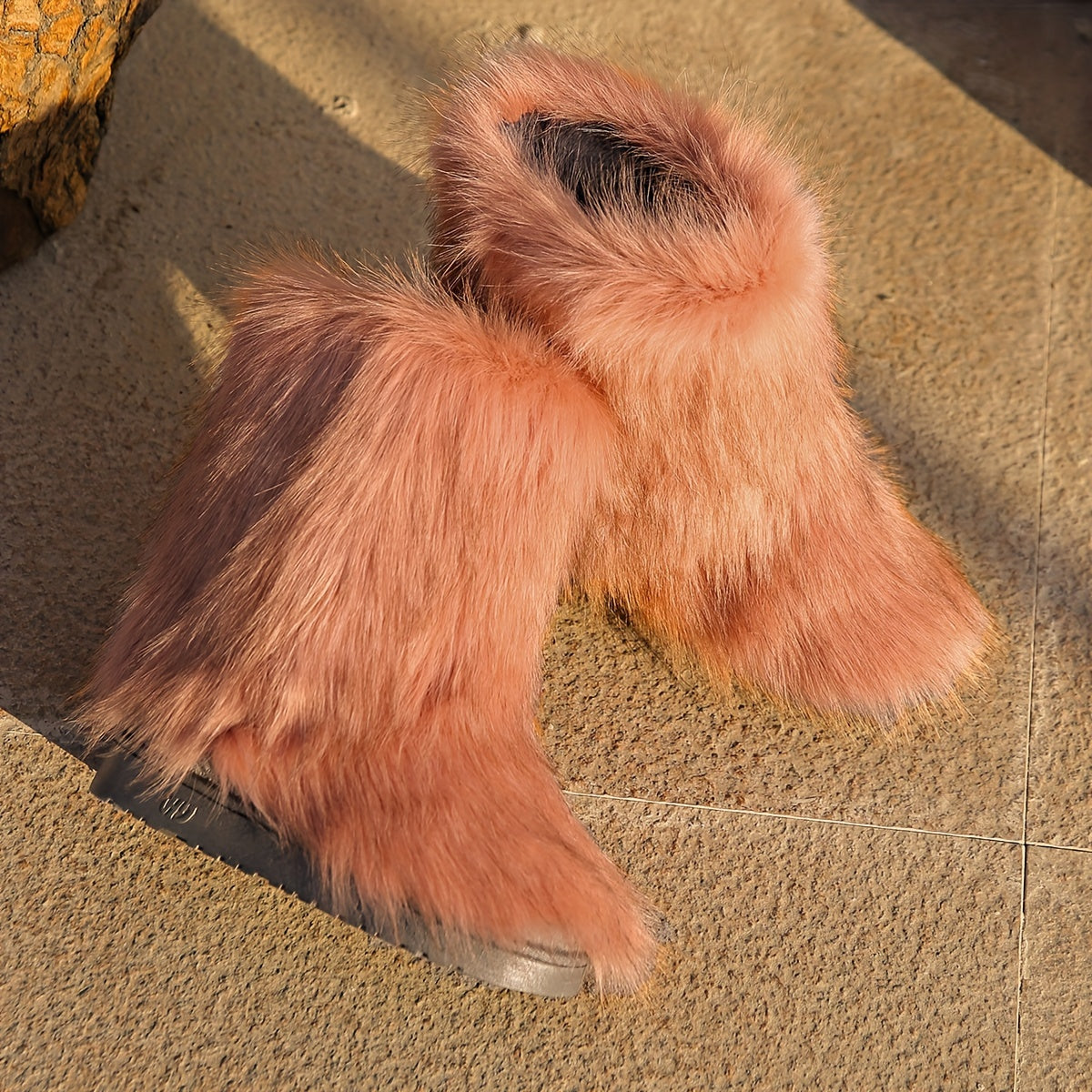 Fuzzy Faux Fur Plush Thermal Furry Snow Boots Casual Flat Non Slip Snow Shoes