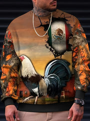 Mexico Rooster Print Men's Sweatshirt Loose Pullover for Autumn Winter