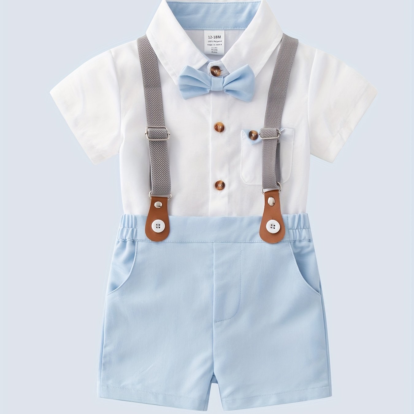 Baby Boy Gentleman Style 2-Piece Set Bow Tie & Suspender Shorts