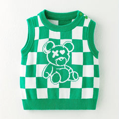 Baby Girls Plaid Bear Graphic Sweater Vest
