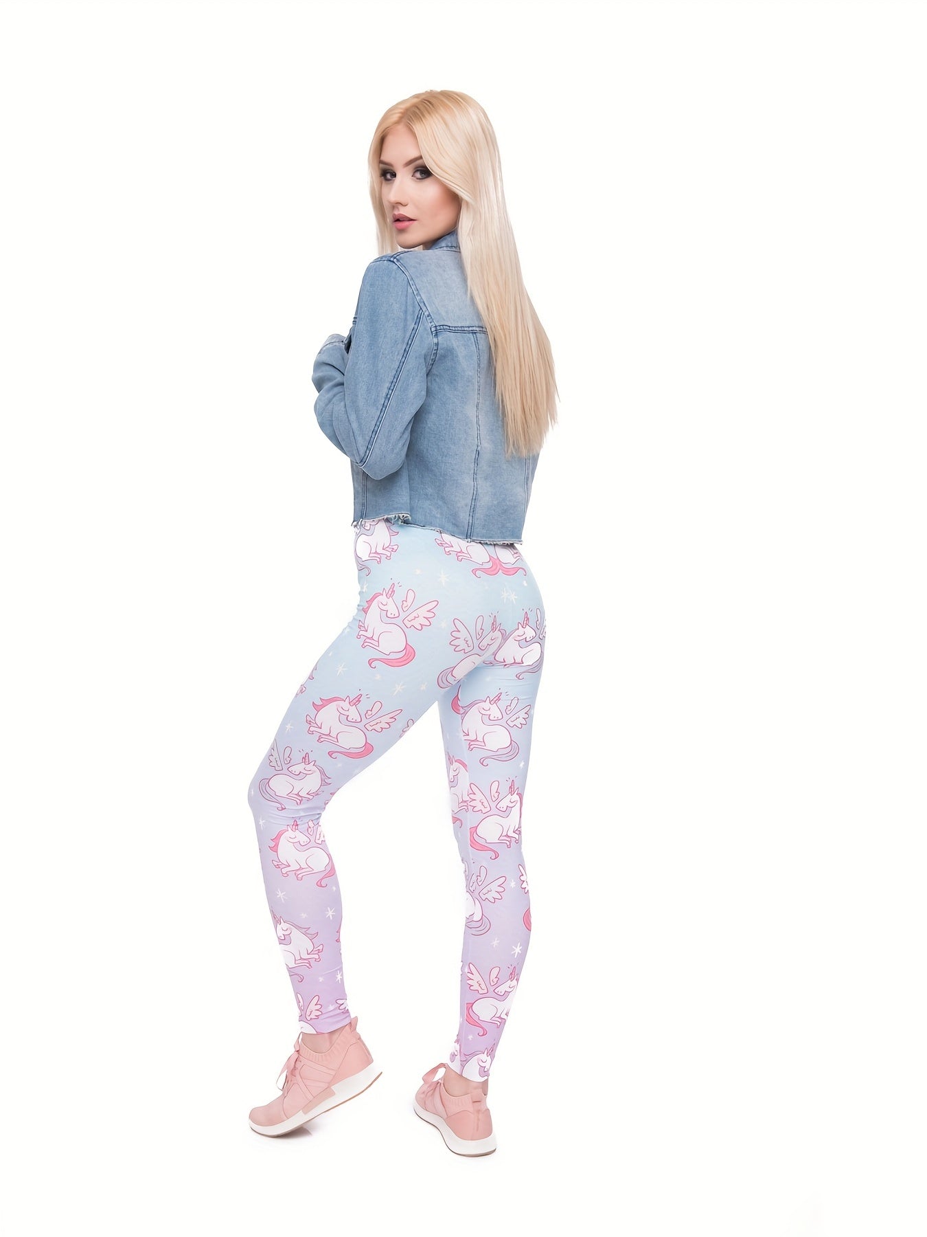 Gradient Unicorn Print Leggings High Waist Slim Long Length