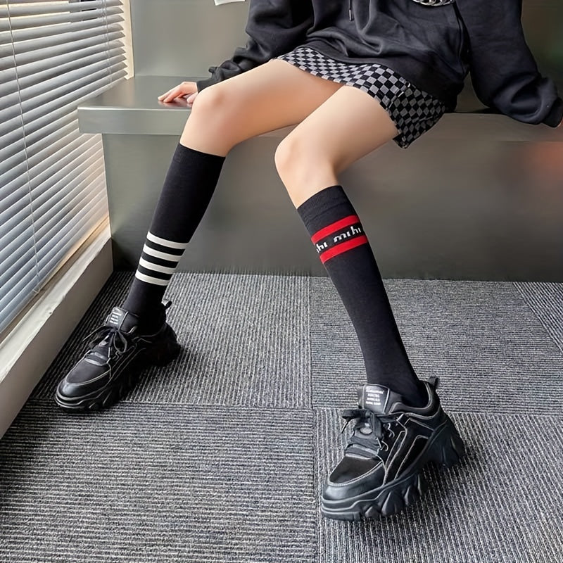 Striped Calf Socks Women's Knee High Stockings