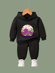 Girls 2pc Cartoon Candles Pattern Hooded Sweatshirt and Sweatpants Set